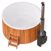 Круглая купель POLARSPA COMFORT 220 HOT с внешней печью термососна светлая